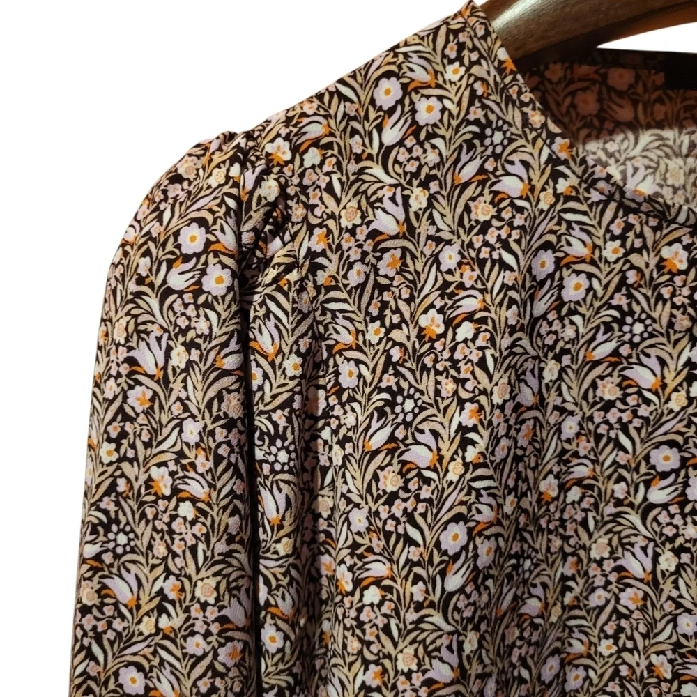 J Crew Womens Puff Sleeve Crepe Satin Blouse Fall Autumn Floral Size Large Tall